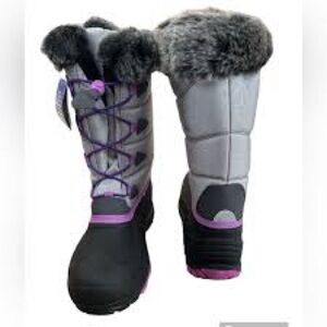 KAMIK SNOWGYPSY FAUX FUR WATERPROOF SNOW BOOTS Gray Purple Girls Youth Size 2